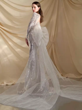 Sexy Mermaid Scoop Neckline Silver Sequin Prom Dresses Long Birthday Outfits HZ1024