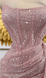 Sexy Sheath Strapless Pink Sequin Homecoming Dresses Short Birthday Outfits HZ1024