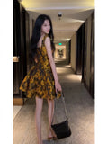 16th Birthday Ball Gown Straps Yellow Floral Homecoming Dresses Satin Short Mini Party Dress HZ1024