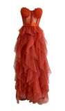 Pretty A line Sweetheart Rust Red Lace Ruffles Layers Tulle Prom Dresses Formal Evening Dress HZ1024