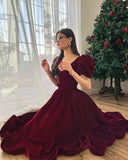 A-Line V-Neck Velour Homecoming Dresses Puff Short Sleeves Beads Elegant Prom Dresses Party Dress HZ1024