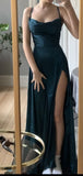 Modest A Line Halter Long Slit Prom Dresses Evening Dress HZ1024