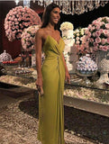 Modest Sheath Spaghetti Straps Gold Long Prom Dresses Evening Dress HZ1024