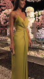 Modest Sheath Spaghetti Straps Gold Long Prom Dresses Evening Dress HZ1024