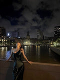 Modest Sheath One Shoulder Straps Sleeveless Black Satin Prom Dresses Evening Dress HZ1024