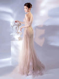 Pretty Mermaid Sweetheart Pink Sequin Prom Dresses With Ruffle Long Evening Dress HZ1024