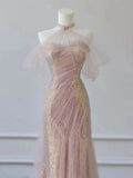 Pretty Mermaid Sweetheart Pink Sequin Prom Dresses With Ruffle Long Evening Dress HZ1024
