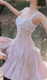 20th Birthday A line Straps Satin Pink Homecoming Dresses Short Party Dress HZ1024