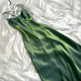 Pretty A Line Spaghetti Straps Green Satin Prom Dresses Long Evening Dress HZ1024
