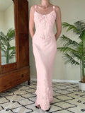 Pretty Mermaid Spaghetti Straps Satin Lace Prom Dresses Long Evening Dress HZ1024