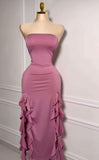 Fancy Sheath Strapless Pink Sleeveless Long Prom Dresses Evening Dress With Beads HZ1024