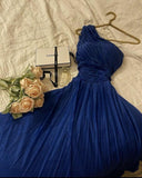 Fancy A Line One Shoulder Sequin Royal Blue Long Sequin Prom Dresses Evening Dress HZ1024