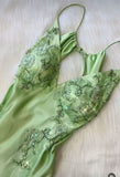 Gorgeous A Line Spaghetti Straps Mint Green Long Lace Prom Dresses Evening Dress HZ1024
