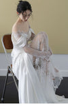Romantic A line Scoop Neckline Lace Long Wedding Dresses HZ1024