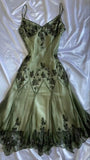 Gorgeous A Line Spaghetti Straps Green Tea Length Prom Dresses Evening Dress HZ1024