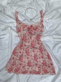 Vintage 18th Birthday A Line Spaghetti Straps Pink Floral Homecoming Dresses Short Birthday Dress HZ1024