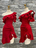 18th Birthday Sheath One Shoulder Red Homecoming Dresses Short Mini Birthday Dress HZ1024