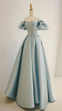 Pretty A line Sweetheart Light Sky Blue Satin Long Party Dress Prom Dresses HZ1024