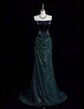 Elegant Mermaid Strapless Sequin Green Long Prom Dresses Evening Dress HZ1024