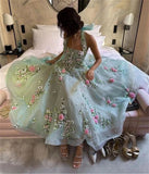 Classy Ball Gown Halter Light Blue Tulle Lace Prom Dresses Evening Dress HZ1024