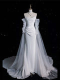 Elegant Mermaid Off The Shoulder Tulle Wedding Dress HZ1024