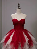 Pretty Ball Gown Sweetheart Tulle Long Red Layers Prom Dresses Sweet 16 Dresses HZ1024