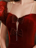 Elegant Mermaid Sweetheart Burgundy Short Sleeves Long Prom Dress Evening Dresses HZ1024