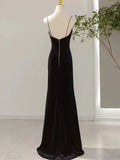 Sexy Mermaid Spaghetti Straps Black Long Prom Dresses Evening Dress HZ1024