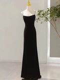 Sexy Mermaid Spaghetti Straps Black Long Prom Dresses Evening Dress HZ1024