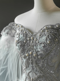 Elegant Mermaid Off The Shoulder Tulle Lace Long Wedding Dresses HZ1024