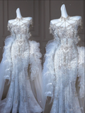 Elegant Mermaid Sweetheart Tulle Lace Long Wedding Dresses HZ1024