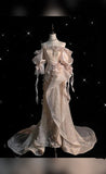 Pretty Ball Gown Off The Shoulder Sequins Long Ruffles Evening Dress Prom Dresses HZ1024