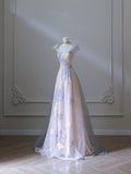 Elegant A Line Straps Sequin Pink Sleeveless Long Prom Dresses HZ1024