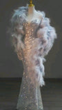 Elegant Mermaid Sweetheart Neckline Silver Sequin Evening Dress Long Prom Dresses HZ1024
