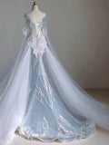 Elegant Mermaid Strapless Sequin Sky Blue Evening Dress Long Prom Dresses HZ1024