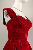Vintage Ball Gown Sweetheart Red Velvet Prom Dresses Birthday Outfits HZ1024