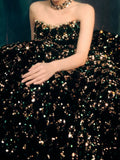 Gorgeous Ball Gown Sweetheart Black Sequin Long Evening Dress Prom Dresses Birthday Outfits HZ1024