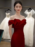 Sexy Mermaid Strapless Satin Long Burgundy Prom Dresses HZ1024