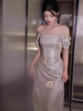 Sexy Sheath Off The Shoulder Sequin Long Evening Dress Prom Dresses Birthday Outfits HZ1024