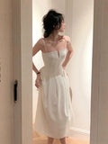 Simple A line Spaghetti Straps White Sleeveless Chiffon Prom Dresses Birthday Party Dress HZ1024