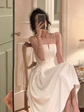 Simple A line Spaghetti Straps White Sleeveless Chiffon Prom Dresses Birthday Party Dress HZ1024