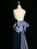 Sexy Mermaid Spaghetti Straps Navy Blue Velvet Prom Dresses Party Evening Dress With Beads HZ1024