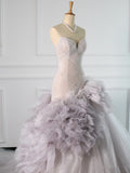 Pretty Mermaid Strapless Lilac Tulle Long Prom Dresses Party Gown Evening Dress HZ1024