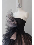 Pretty Ball Gown Strapless Black Tulle Long Prom Dresses Party Gown Evening Dress HZ1024