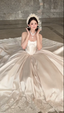 Gorgeous Ball Gown Strapless Satin Applique Long Wedding Dresses HZ1024