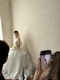 Vintage Ball Gown Halter White Tulle Lace With Veil Gloves Long Wedding Dresses HZ1024