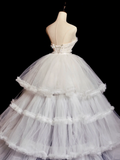 Princess Ball Gown Strapless Tulle Lace Tiered Long Wedding Dresses HZ1024