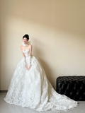 Dreamy Ball Gown Strapless White Lace With Gloves Long Wedding Dresses HZ1024