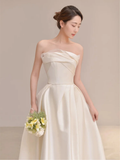 Elegant A Line Strapless Satin Slit Long Bridesmaid Dress HZ1024