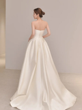 Elegant A Line Strapless Satin Slit Long Bridesmaid Dress HZ1024
